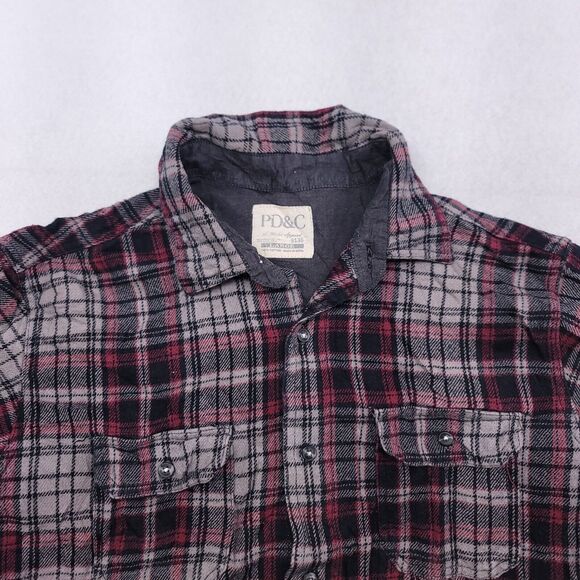 PD & C Tartan Flannel Casual Long Sleeve Shirt Adult Mens Size Large L Black Red - Picture 1 of 10